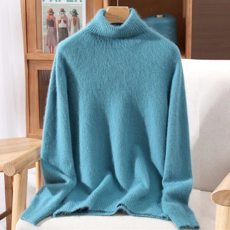 Mink Fur High Collar Pullover Sweater for Women