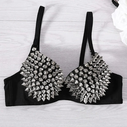 Silver Rivets Gothic Push Up Bralette for Women