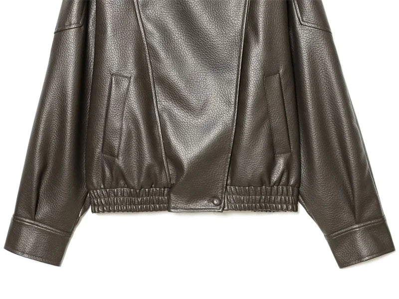Black Long Sleeve Faux Leather Motorcycle Jacket