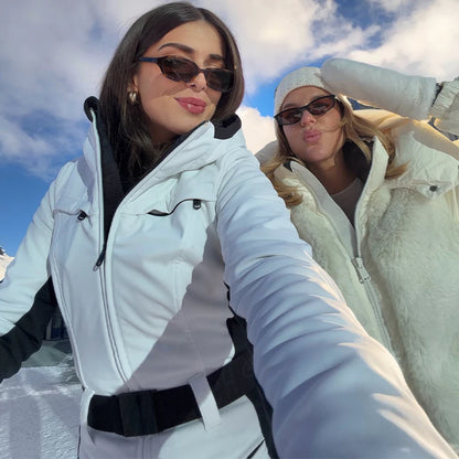 Fur-Trimmed Hooded One-Piece Ski Suit for Women