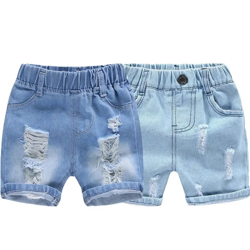 Children's Casual Torn Denim Shorts Blue Sky Blue