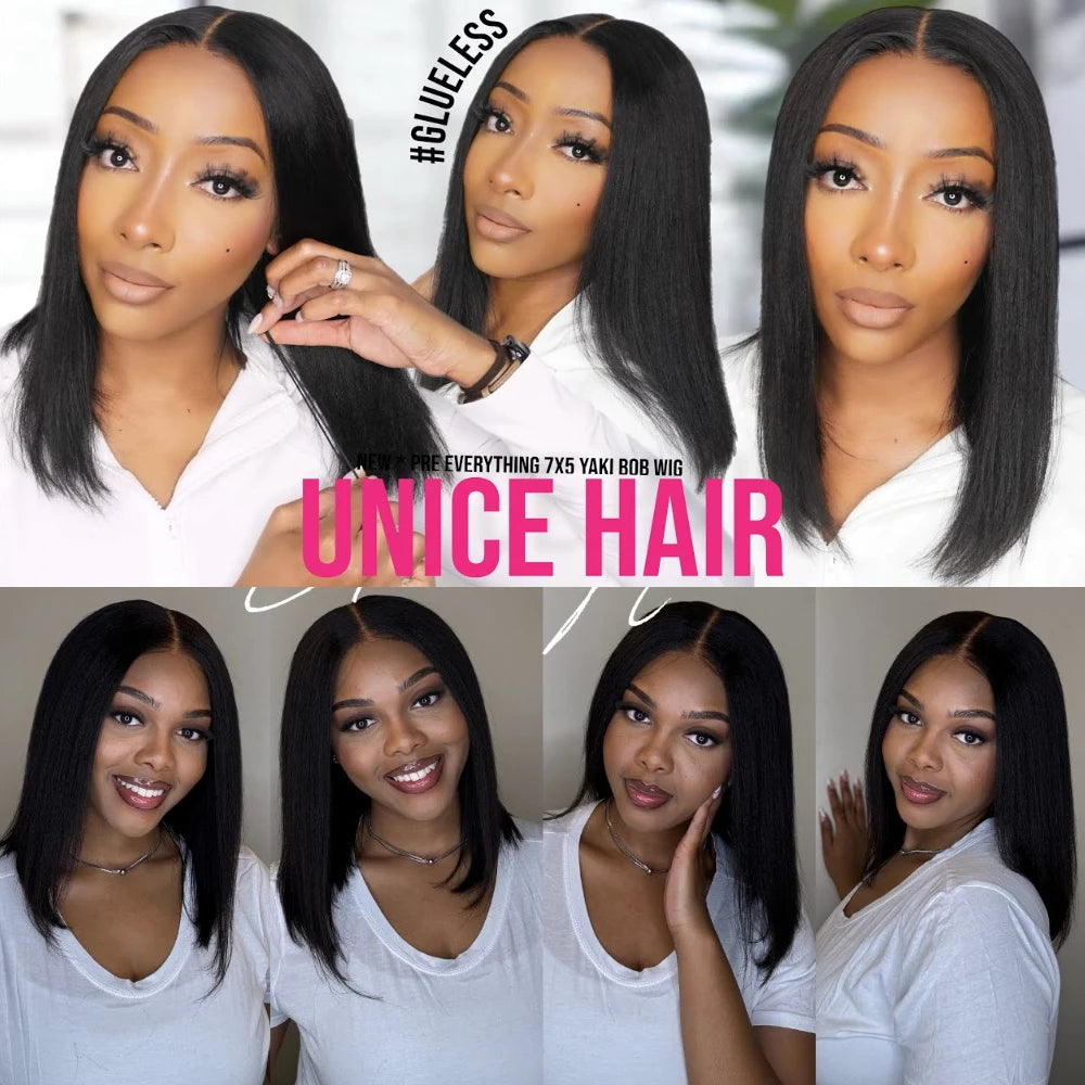 Yaki Straight Bob Wig 100% Human Hair Glueless 13x4