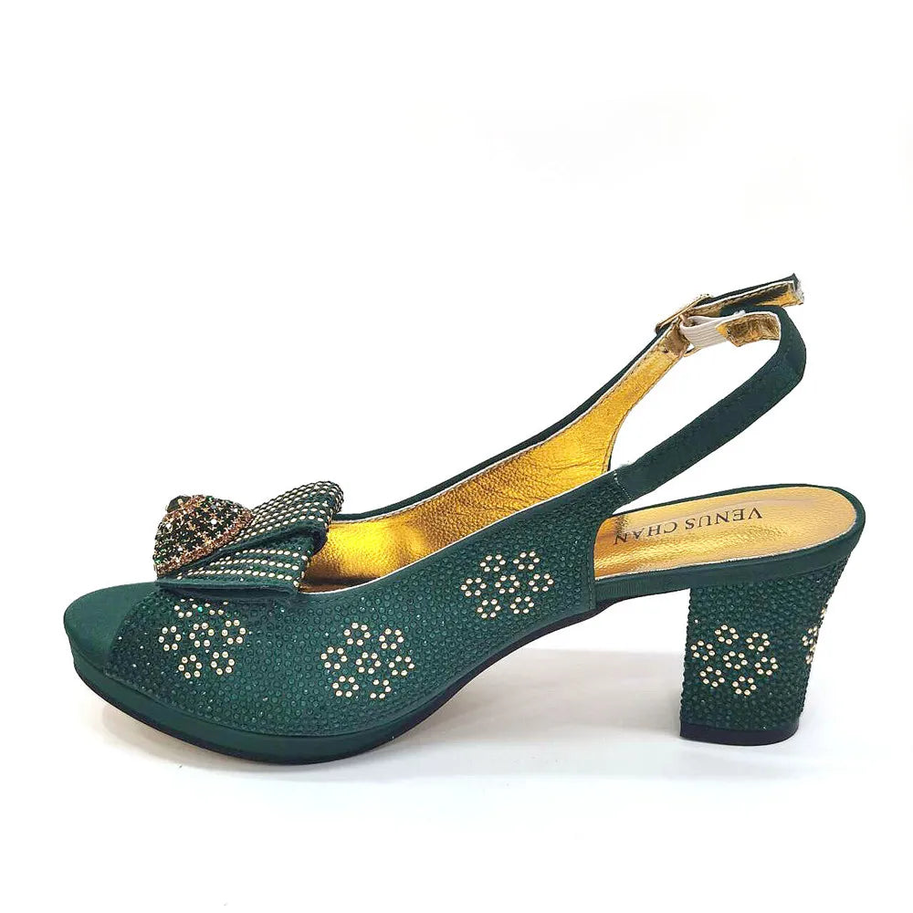 Golden Wedding Shoes And Bag Set With Diamond Decoration