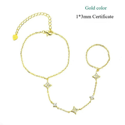 Moissanite Charm Bracelet 14K Plated Silver Adjustable
