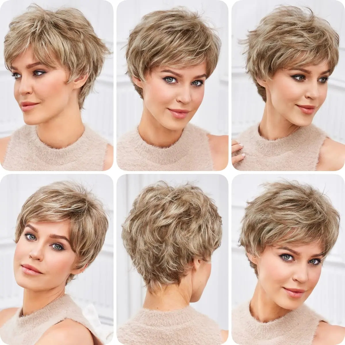 Light Blonde Mixed Off-White Pixie Cut Wig with Bangs