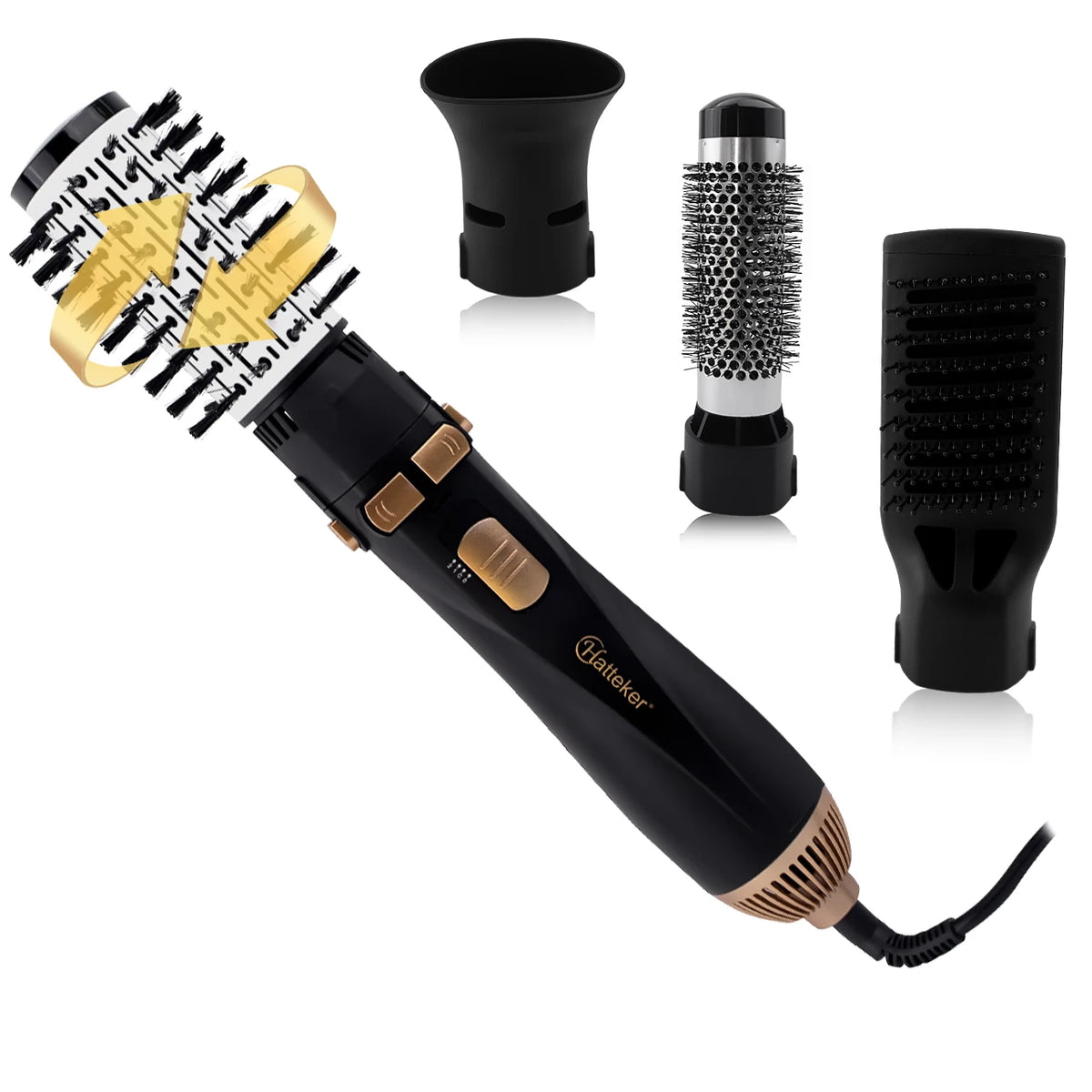 Hatteker 4-Head Hot Air Brush Hair Dryer and Straightener