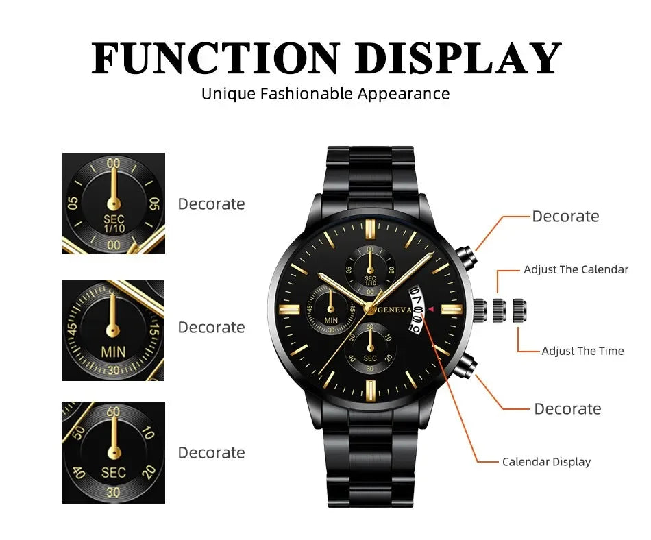 Men's Stainless Steel Quartz Calendar Watch