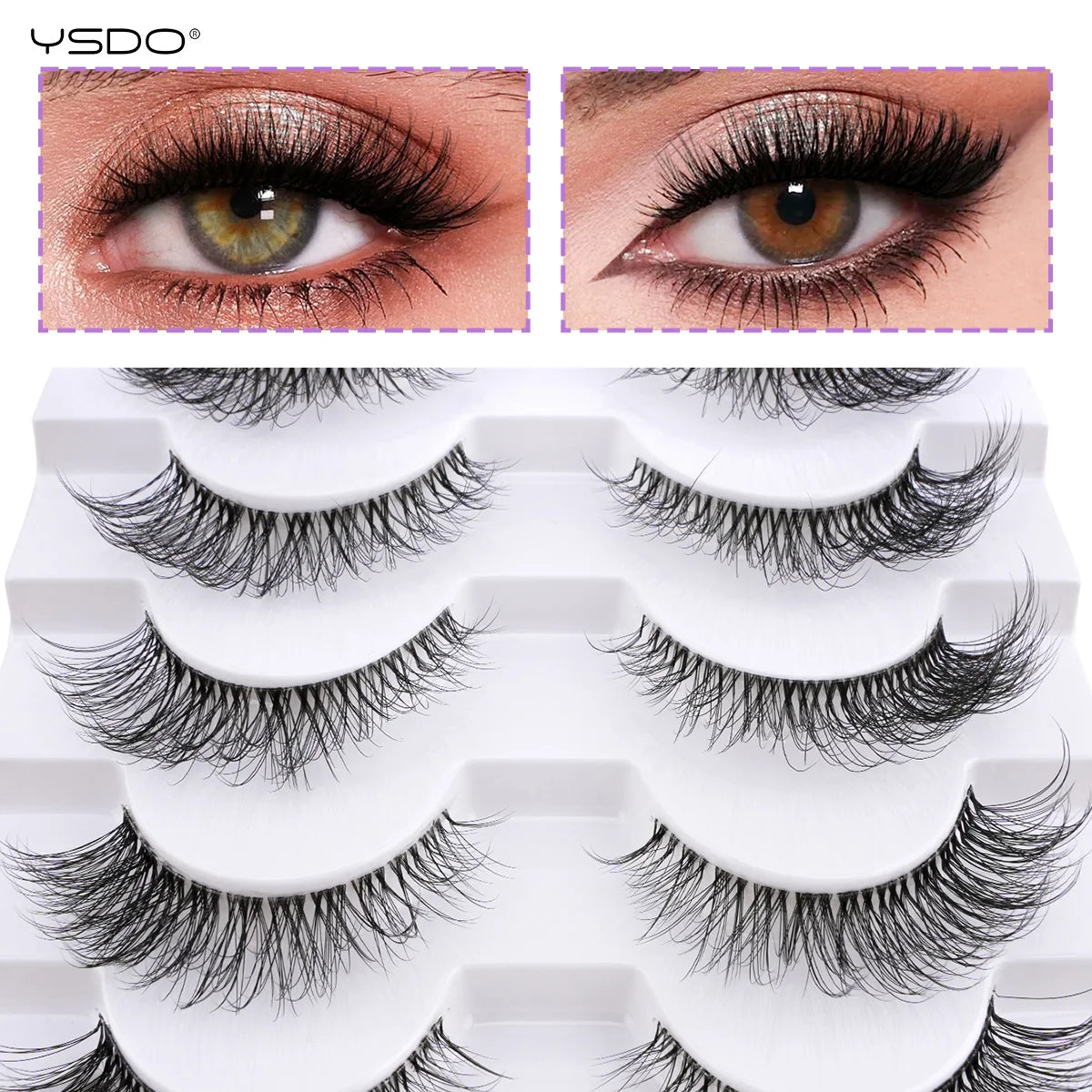 YSDO 5/10 Pairs Natural Soft Black Half Lashes