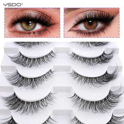 YSDO 5/10 Pairs Natural Soft Black Half Lashes