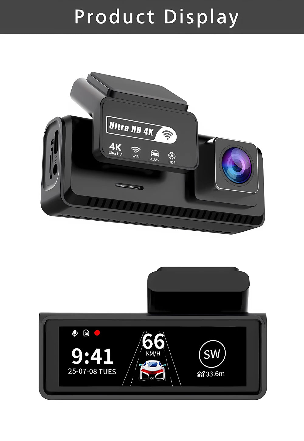 ADAS Dash Cam 4K 2.5K GPS WiFi Night Vision Mini