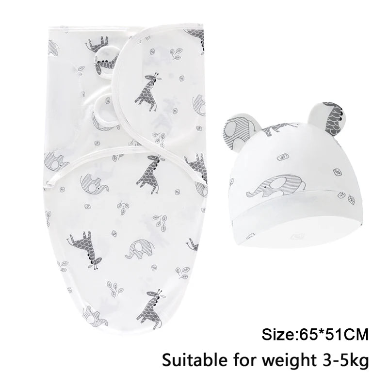 Cotton Cartoon Printed Baby Blanket Hat Set