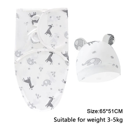 Cotton Cartoon Printed Baby Blanket Hat Set