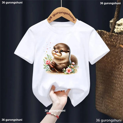 Kawaii Otter Love Printed T-Shirt for Kids