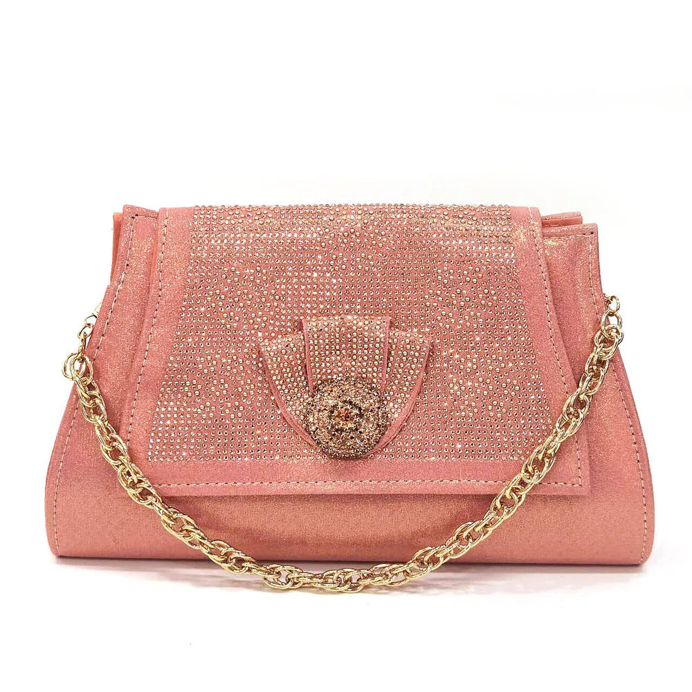 Golden Wedding Shoes And Bag Set With Diamond Decoration