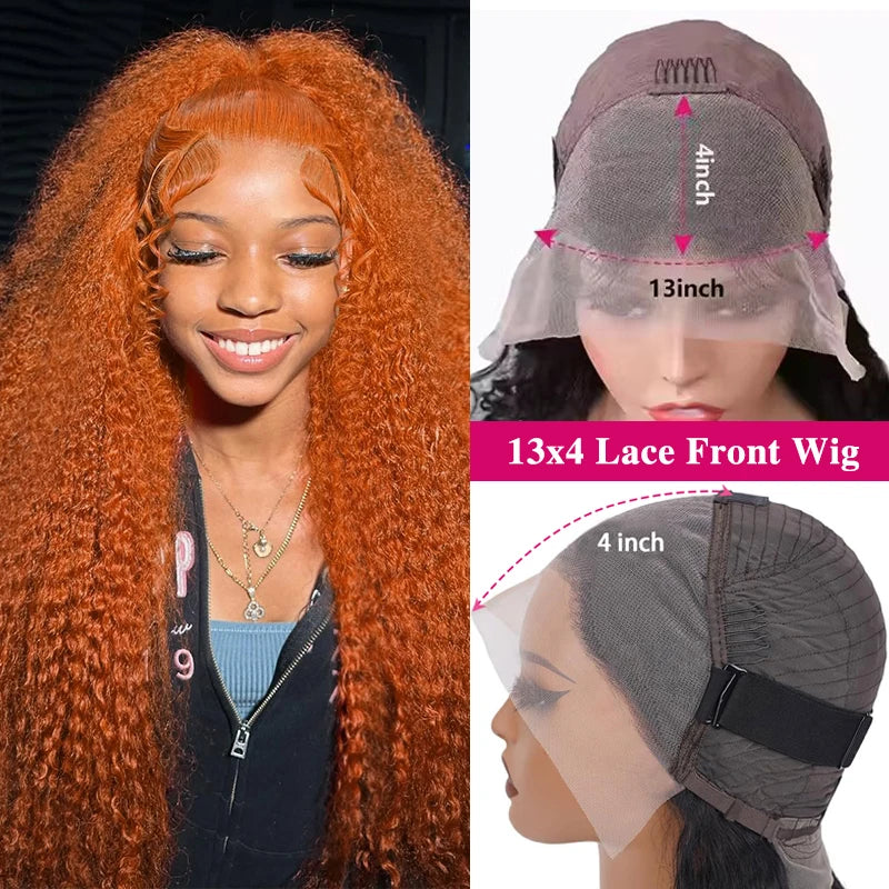 Water Wave Orange Ginger Lace Front Wig Human Hair 30 Inch
