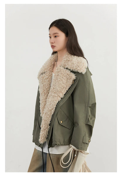 Cotton Motorcycle Jacket for Women Casual Retro Style