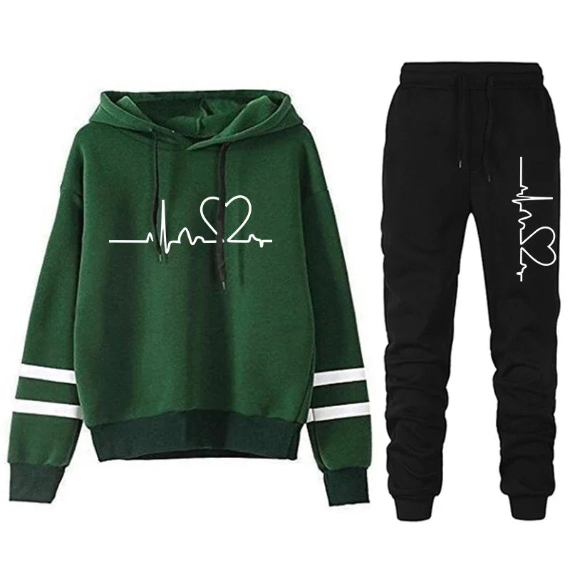 Womens Casual Stripe Hoodie and Sweatpants Set