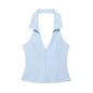 Women Summer 2 Piece Set V-Neck Backless Zipper Top