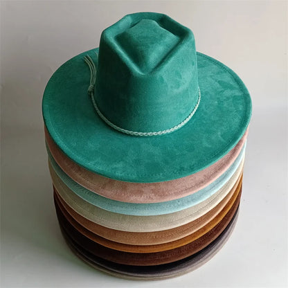 Dark Turquoise Suede Fedora Hat for Men and Women
