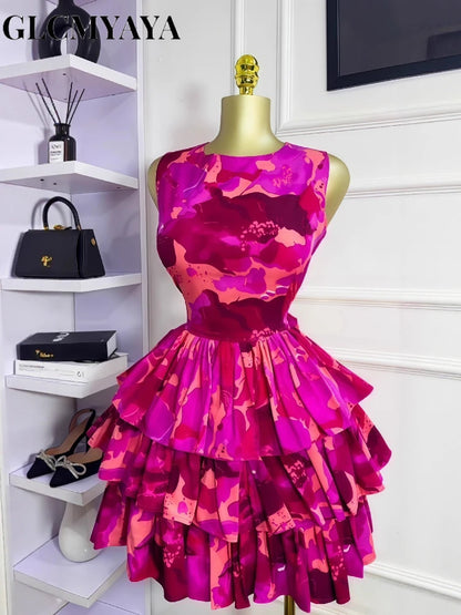 Floral Printed Sleeveless Ball Gown Dress for Women