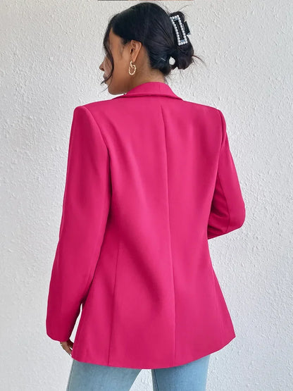 Solid Polyester Cotton Long Sleeve Women's Blazer