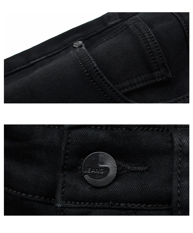 Men's Soft Stretch Black Denim Biker Jeans