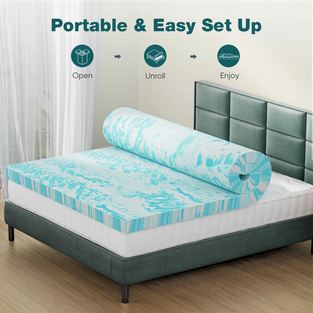 JHK Queen Size Memory Foam Mattress Topper Cooling Gel