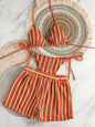 Mesh Three-Piece Women's Swimsuit with Lace-Up Detail