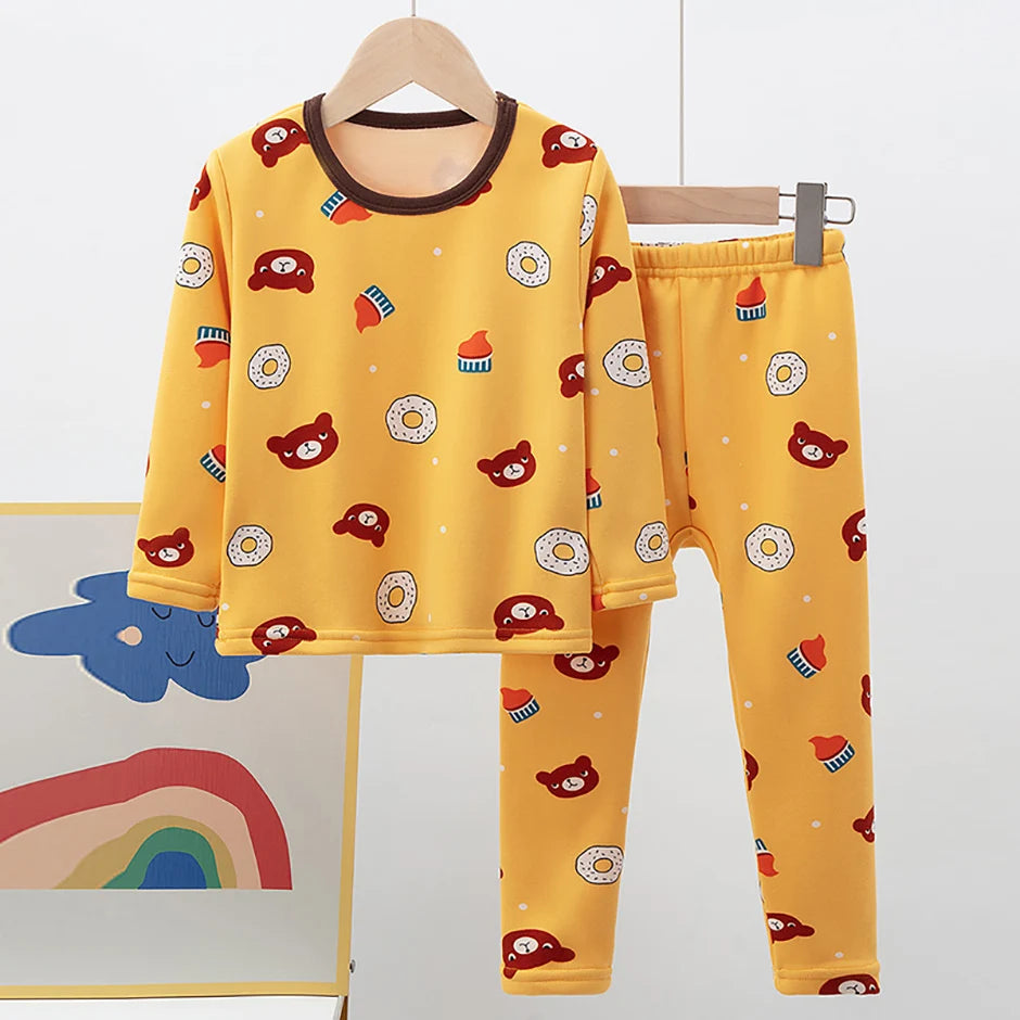 Children's Cartoon Printed Thick Warm Underwear Set