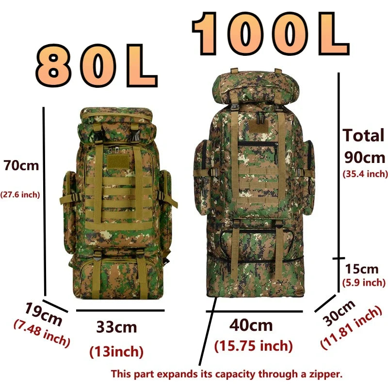 80L Tactical Mountaineering Backpack for Hiking Camping