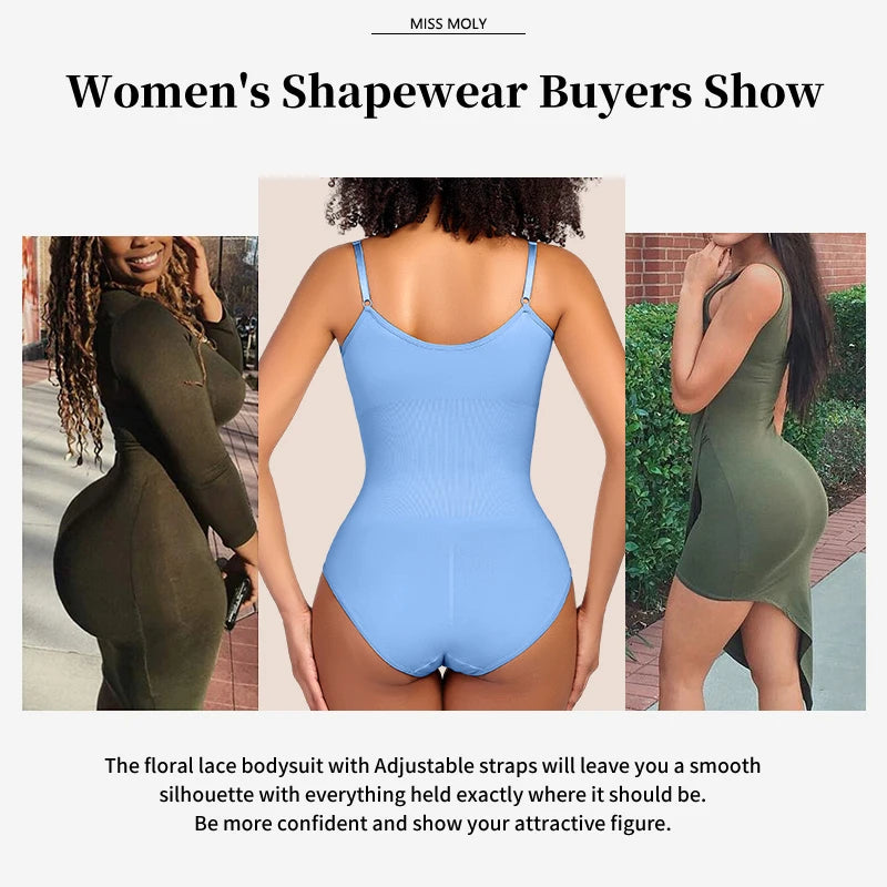 Women Seamless V-Neck Bodysuit Shapewear Red Blue