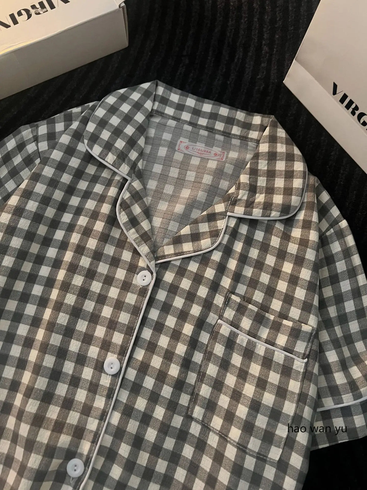 Japanese Minimalist Women's Pink Plaid Pajamas