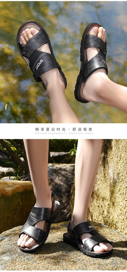 Men's Casual Slip-On Leather Sandals for Summer