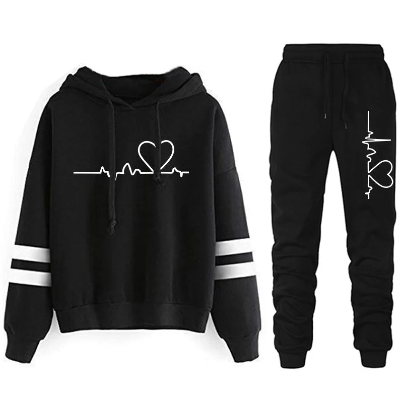 Womens Casual Stripe Hoodie and Sweatpants Set