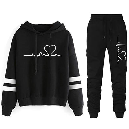 Womens Casual Stripe Hoodie and Sweatpants Set