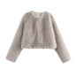 Women's Faux Fur Round Neck Short Jacket