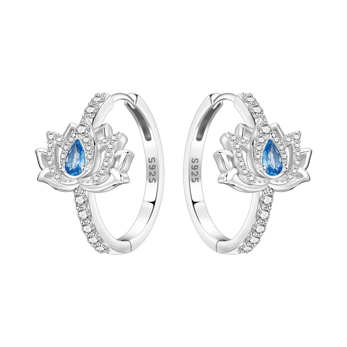 S925 Sterling Silver Iris Flower Hoop Earrings for Women
