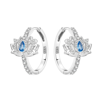S925 Sterling Silver Iris Flower Hoop Earrings for Women