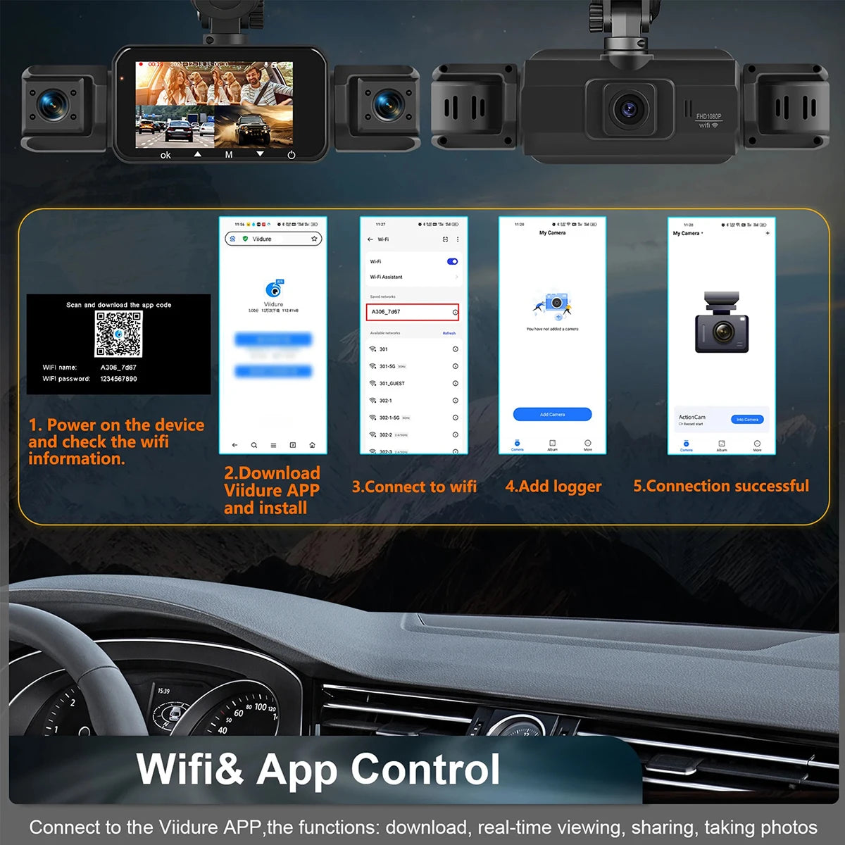 4 Channel WiFi Car DVR Dashcam with 360 Degree Recording