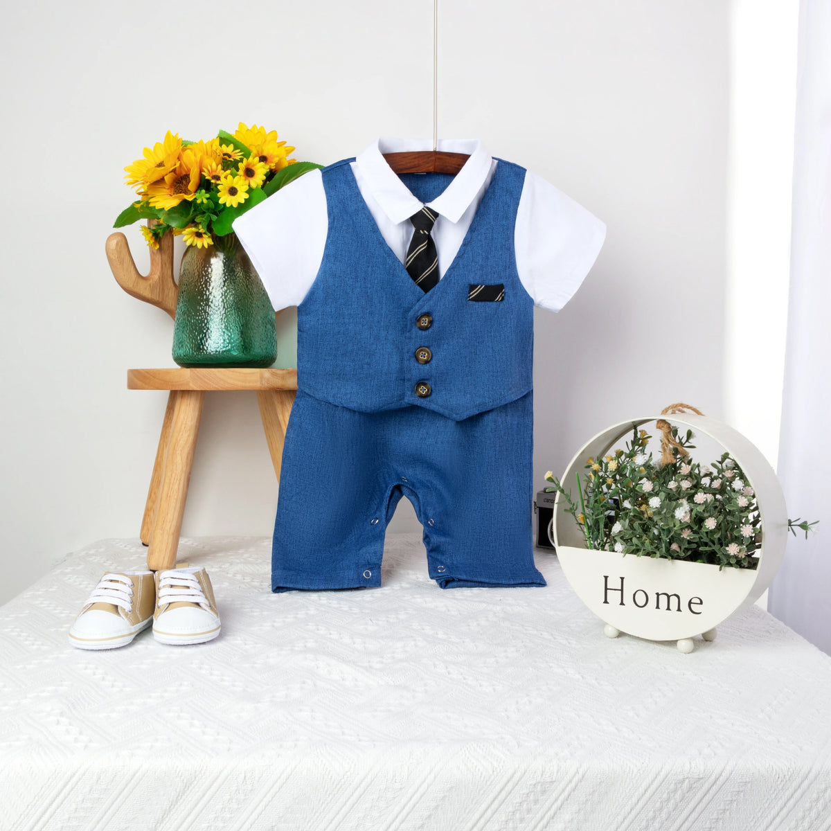Newborn Striped Romper Overalls for Baby Boys