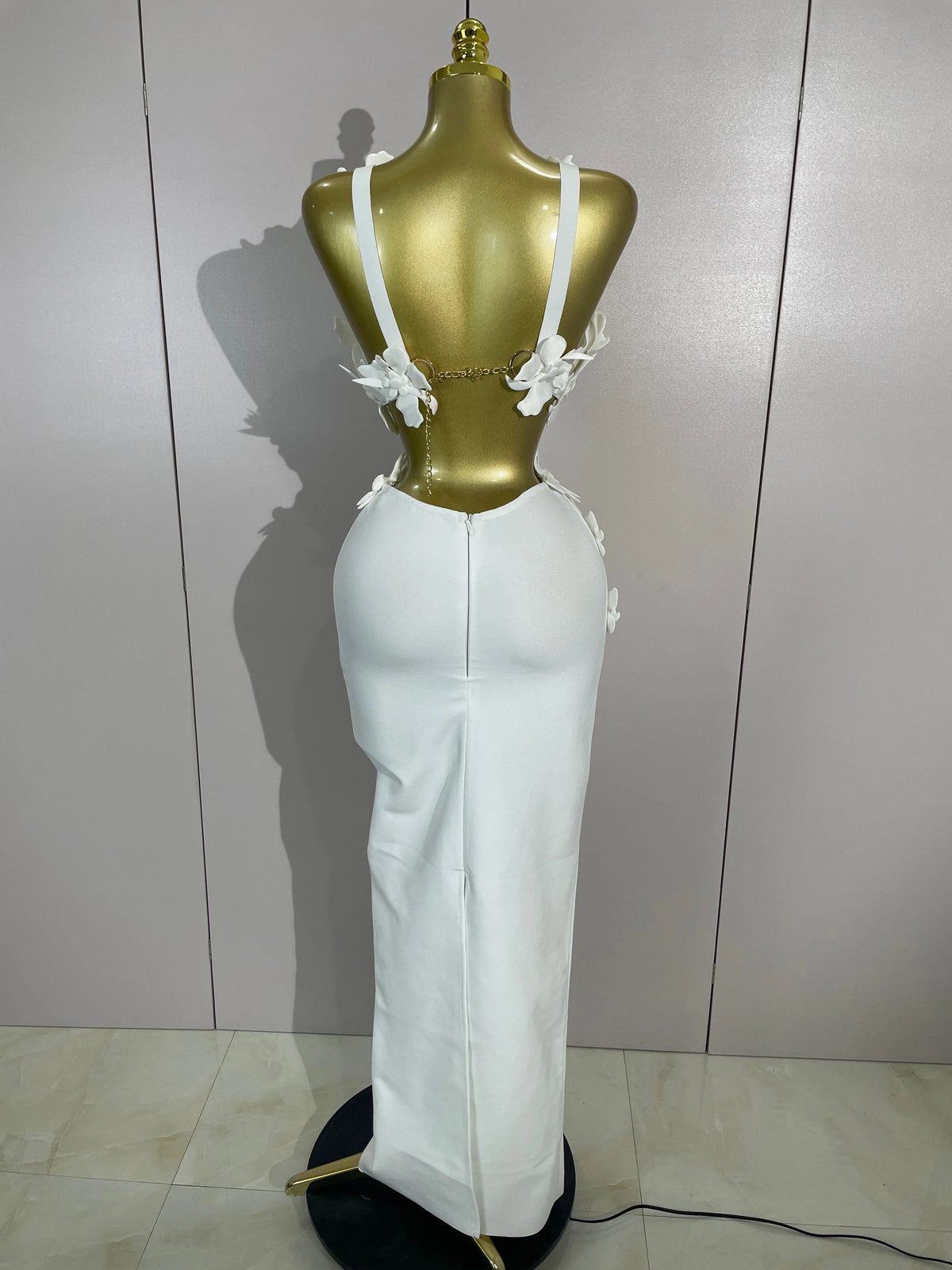 Women White Flowers V-Neck Bodycon Dress Set