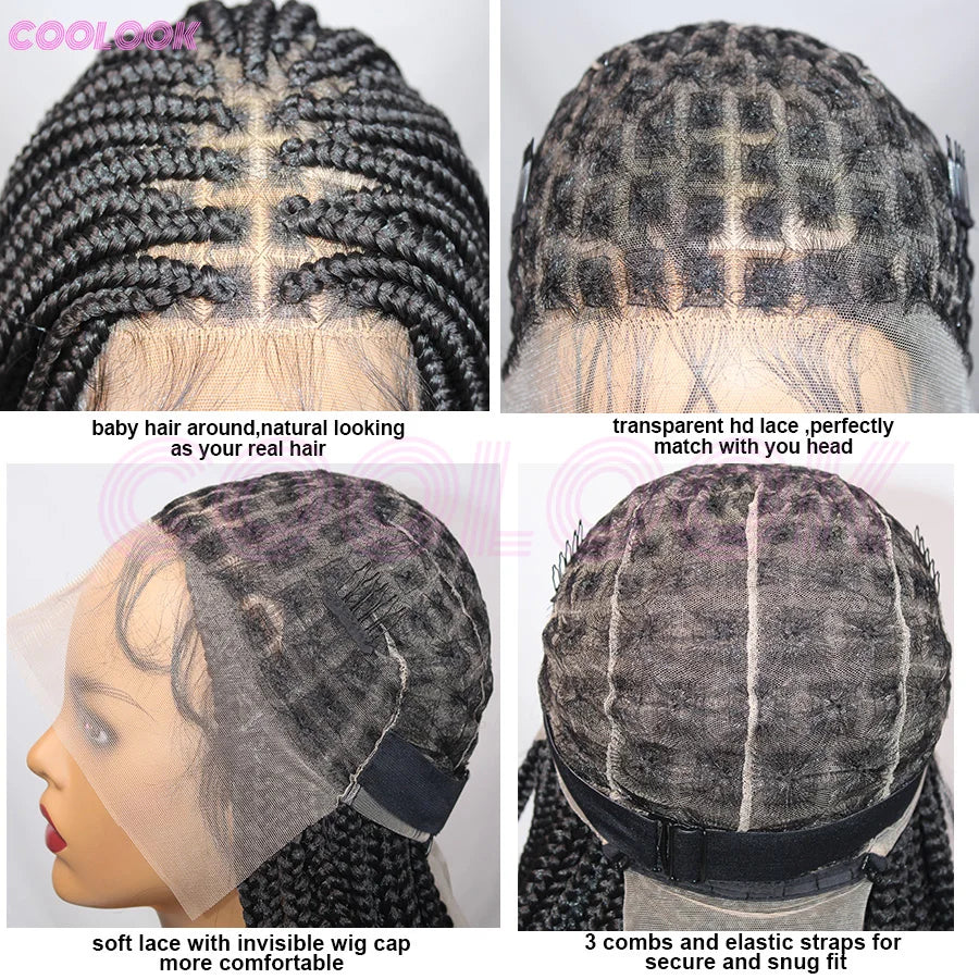 Cornrows Braided Wig 36 Inches Synthetic Hair Black
