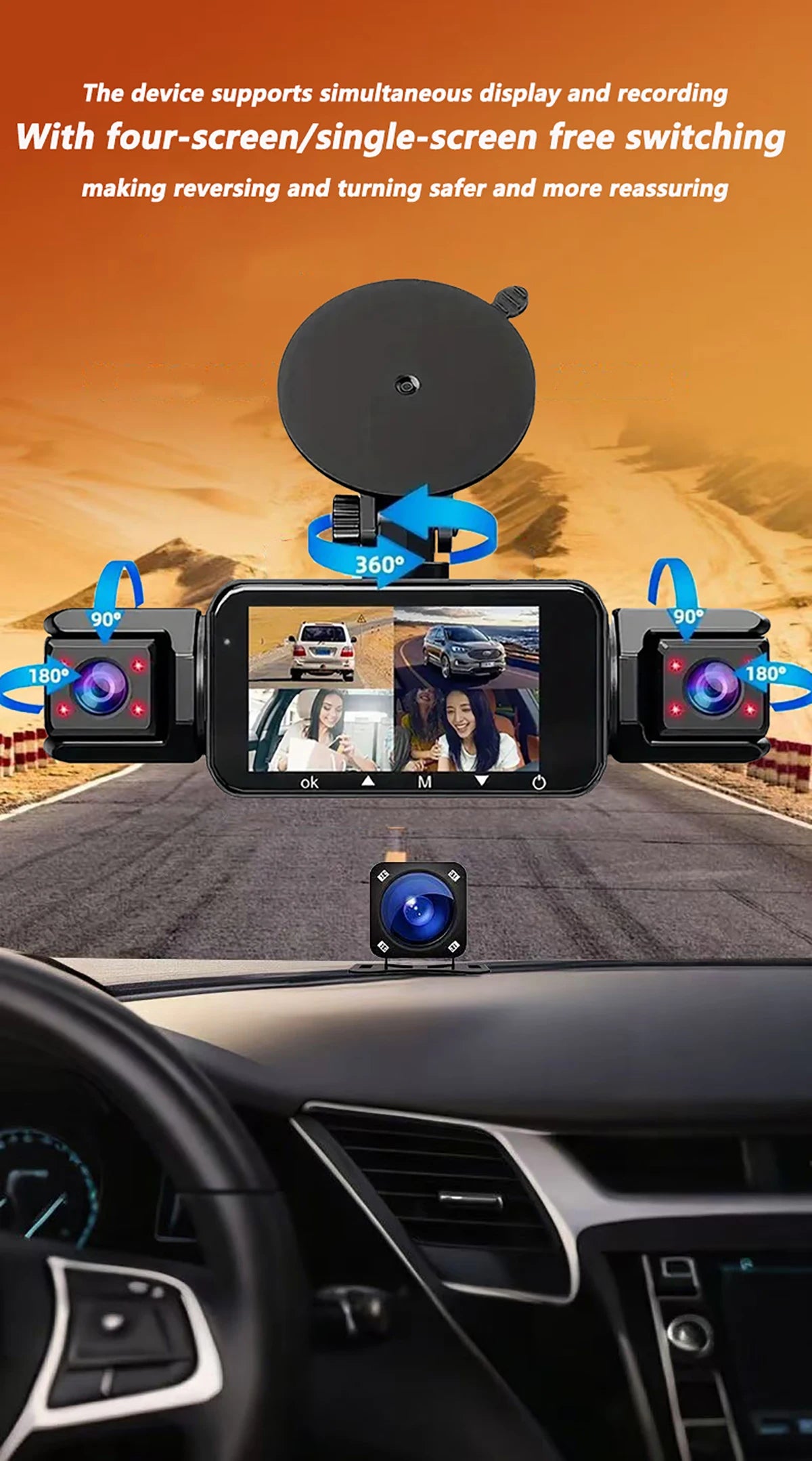 4 Channel WiFi Car DVR Dashcam with 360 Degree Recording