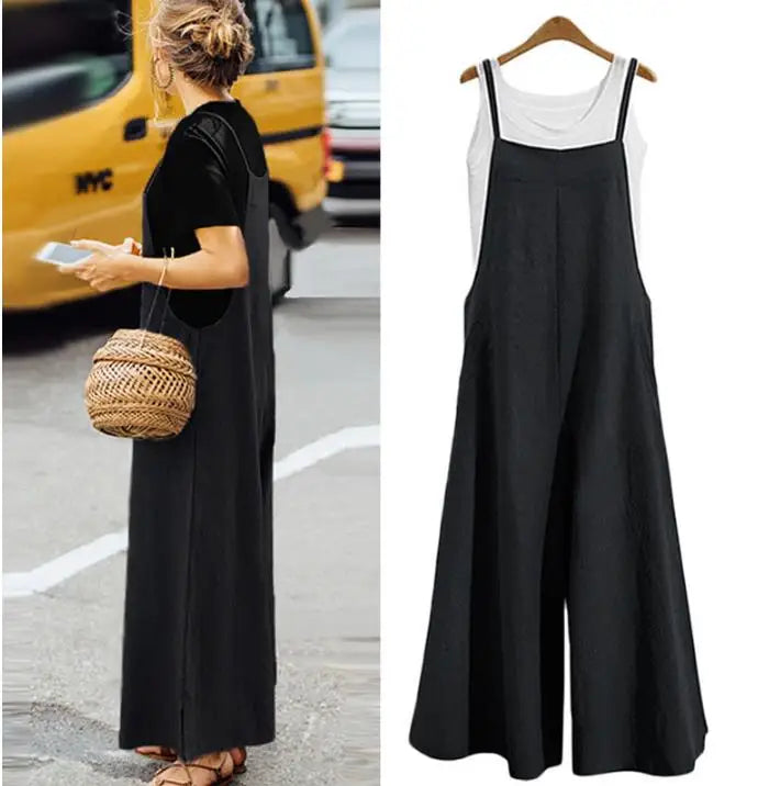 Women’s Cotton Linen Wide Leg Jumpsuit 5XL