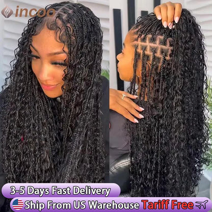 Boho Box Braided Curly Hair Full Lace Wig Burgundy