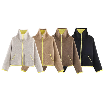 Casual Zipper Jacket Coat for Women in Polyester