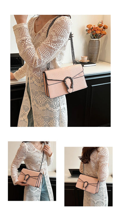 Retro Snake Pattern Chain Shoulder Bag for Women