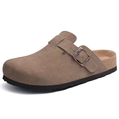 Genuine Leather Clogs with Cork Footbed for Women