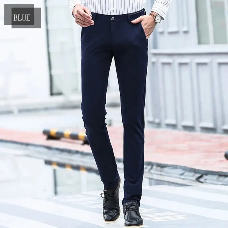 Men's Casual Elastic Straight Pants Black Blue