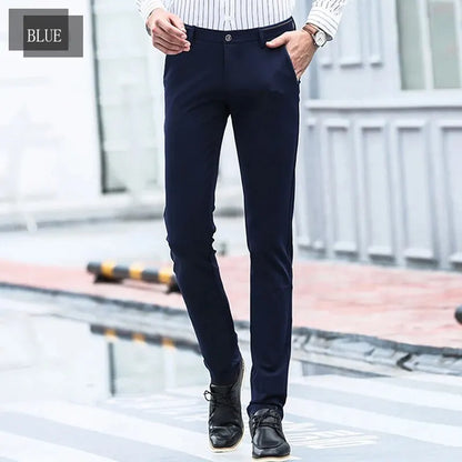 Men's Casual Elastic Straight Pants Black Blue